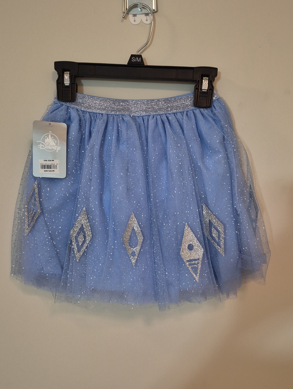 Disney FROZEN Light Blue Glitter Tulle Skater Skirt with Silver Diamond Accents